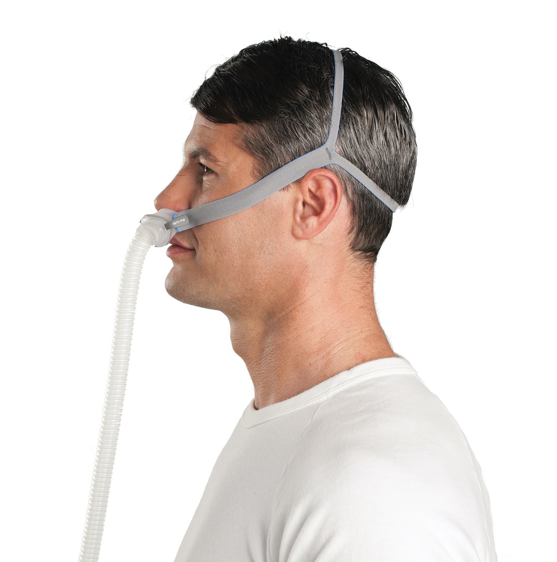 Side view of man wearing an AirFit P10 mask