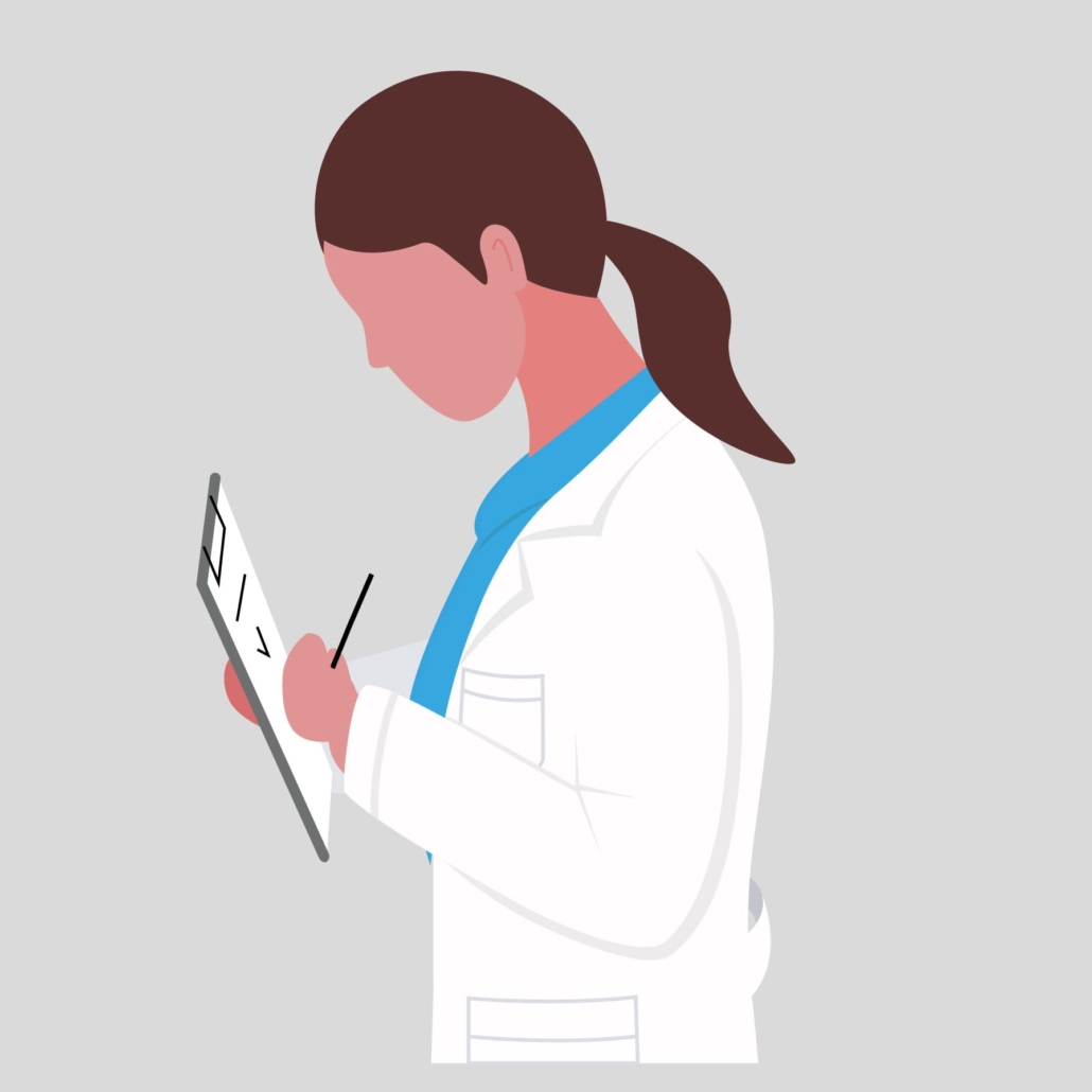 Icon of medical professional reading and writing on a clipboard
