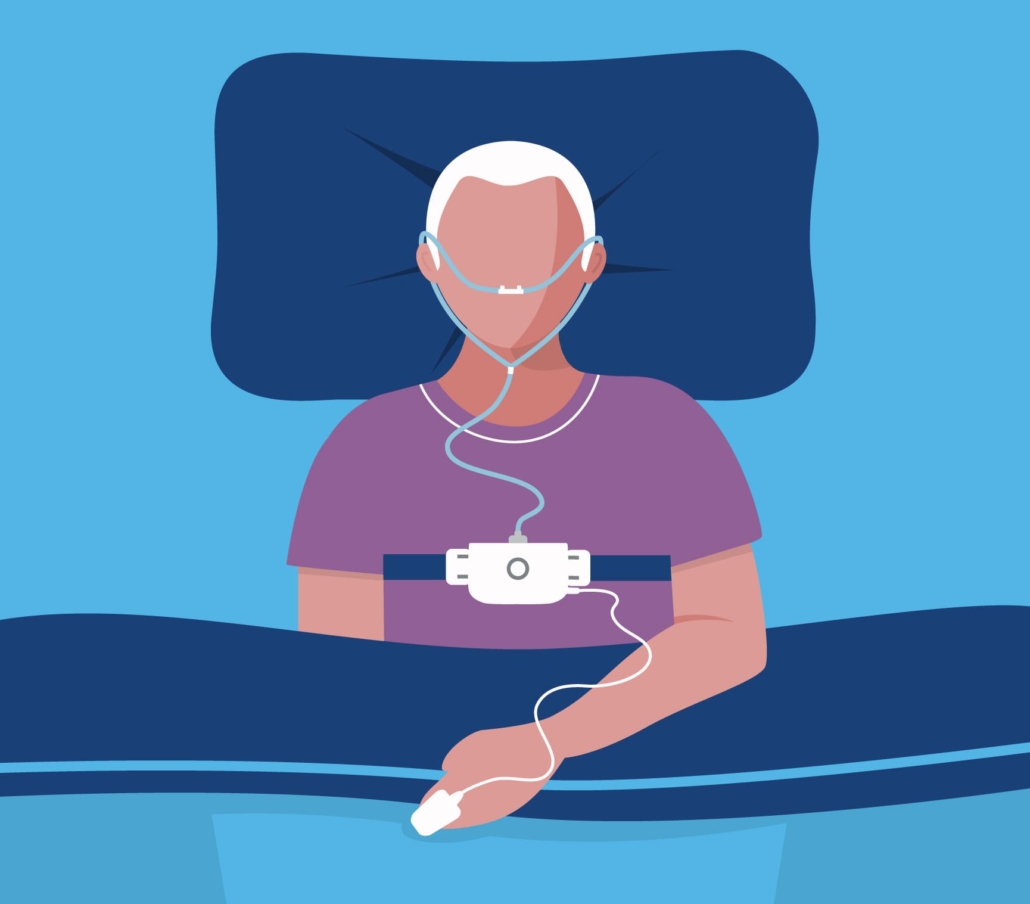 Icon of man in bed using a home sleep testing kit